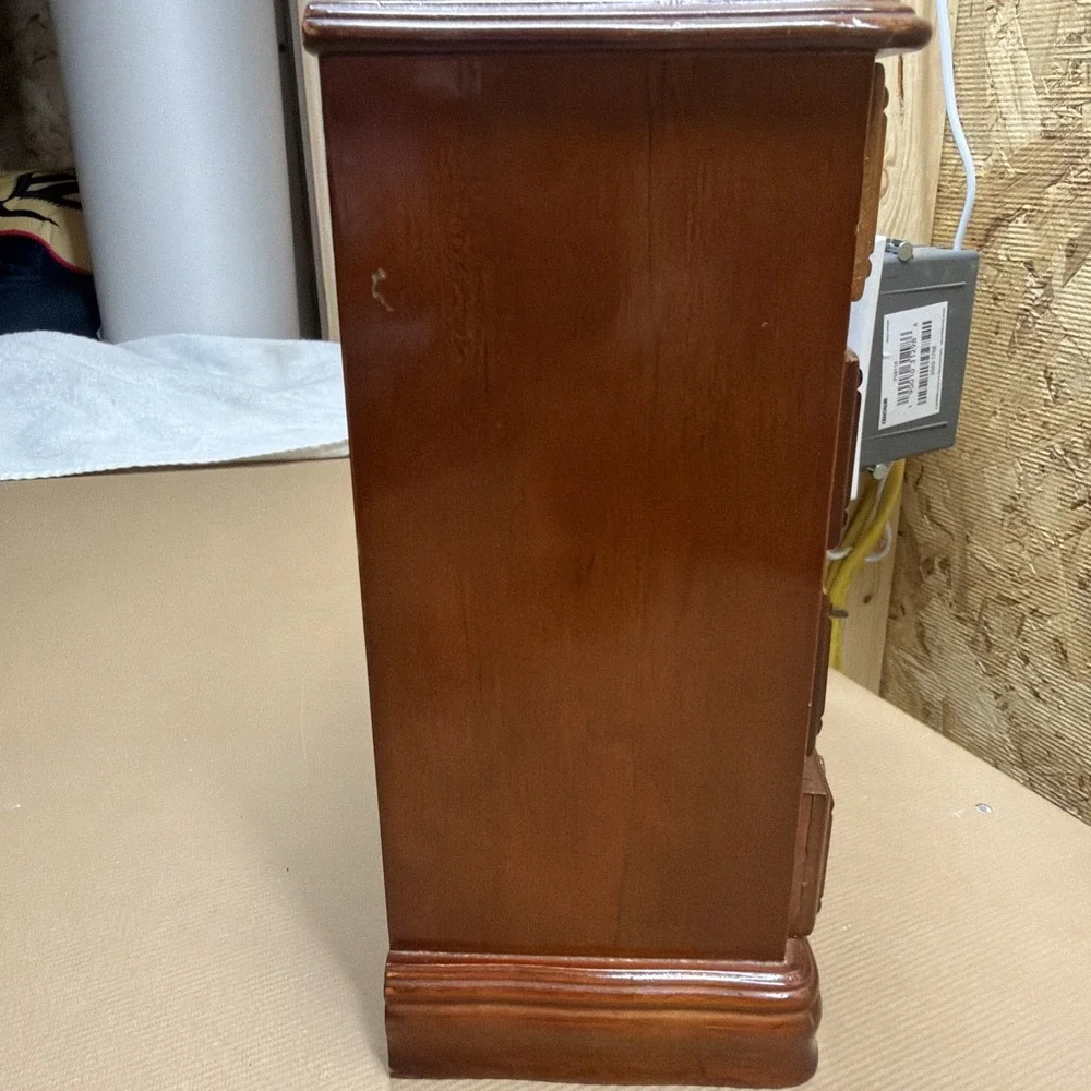 Vtg 80s Gunther Mele Dresser Top Jewelry Armoire box; Floral Painted Glass Door - Picture 4 of 12